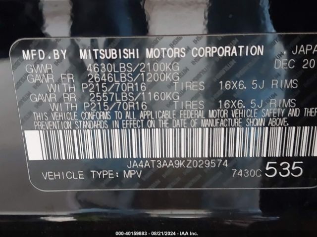 JA4AT3AA9KZ029574 Mitsubishi Eclipse Cross Es