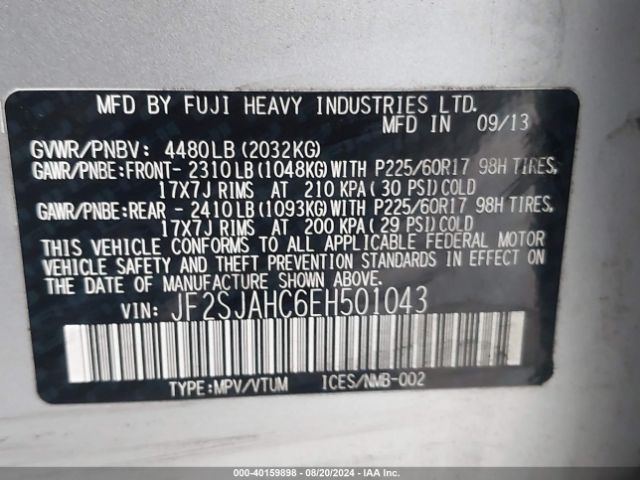 Subaru Forester 2.5i Limited 2014 JF2SJAHC6EH501043 Image 9