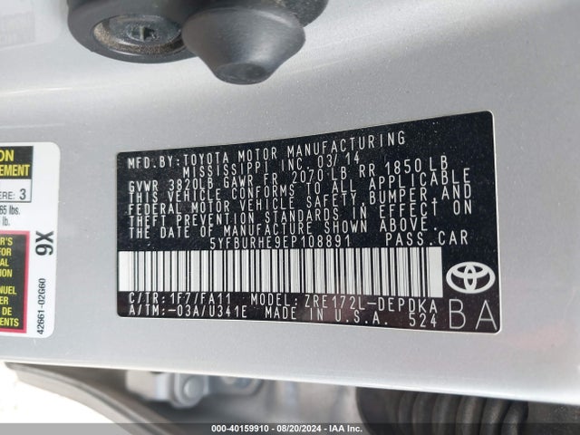 Toyota COROLLA L 2014 5YFBURHE9EP108891 Image 9