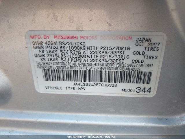 2008 MITSUBISHI OUTLANDER JA4LS21W28Z006308 Photo 8