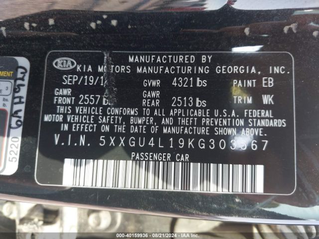5XXGU4L19KG303567 KIA OPTIMA EX