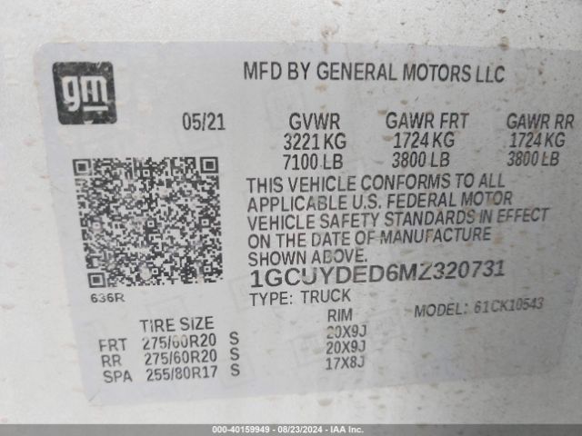 1GCUYDED6MZ320731 Chevrolet Silverado 1500 4wd  Short Bed Lt