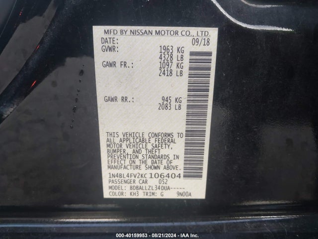 Nissan Altima 2.5 Platinum 2019 1N4BL4FV2KC106404 Image 9