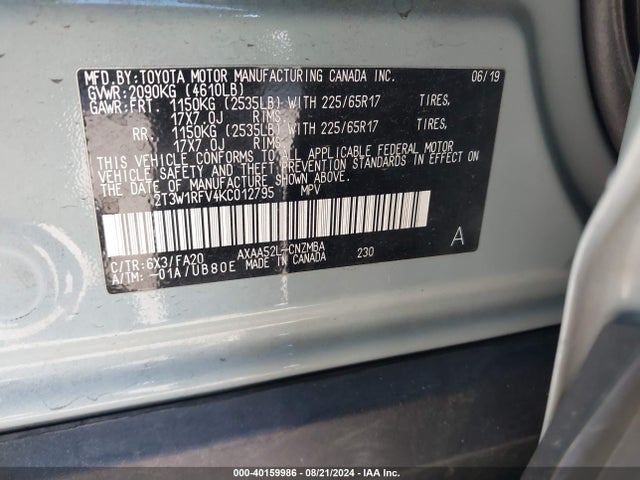 Toyota Rav4 Xle 2019 2T3W1RFV4KC012795 Image 9