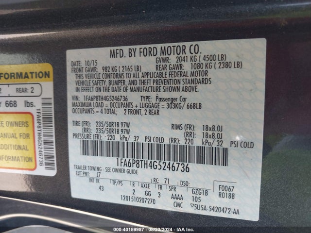Ford Mustang Ecoboost 2016 1FA6P8TH4G5246736 Image 9
