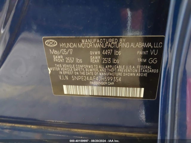 5NPE24AF4JH599354 Hyundai SONATA SE