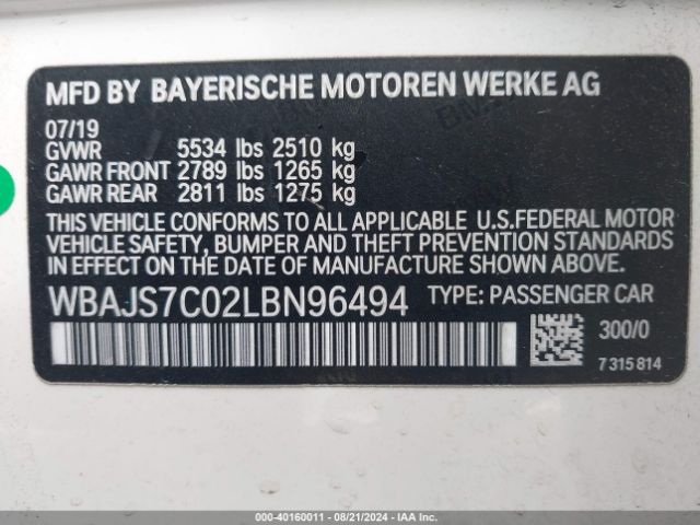 WBAJS7C02LBN96494 BMW M550i Xdrive