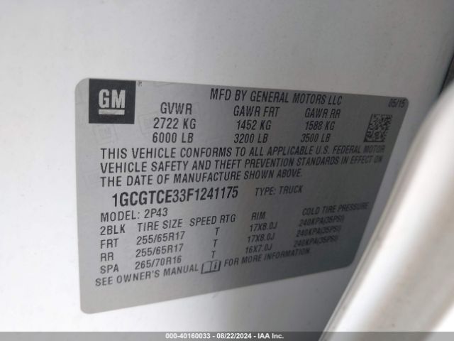 1GCGTCE33F1241175 Chevrolet Colorado Z71
