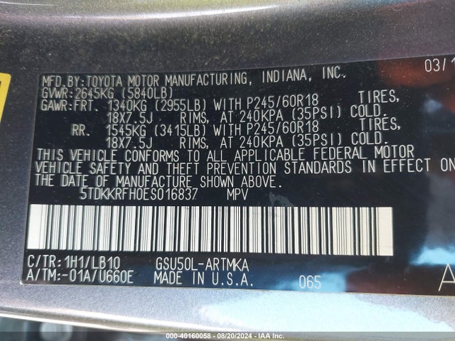 Toyota Highlander Xle V6 2014 5TDKKRFH0ES016837 Image 9