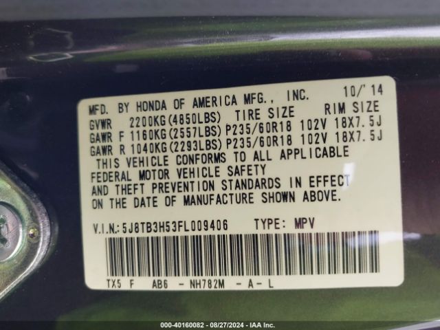 5J8TB3H53FL009406 Acura RDX
