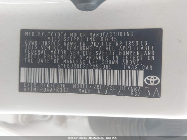 5YFBURHE8FP259089 Toyota COROLLA LE