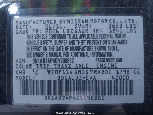 3N1AB7AP4GY298882 Nissan SENTRA SV