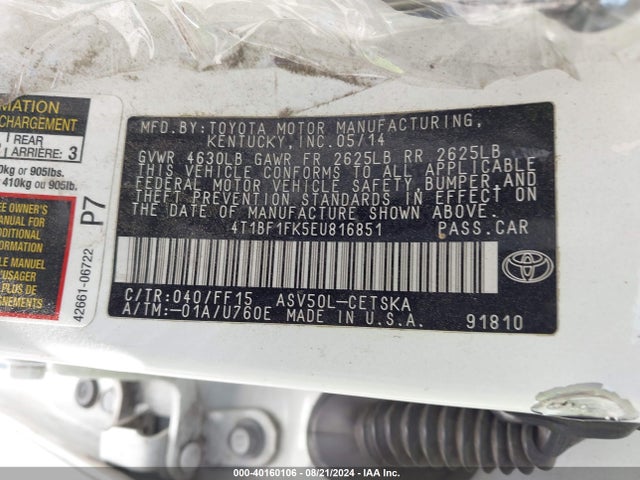 Toyota CAMRY SE 2014 4T1BF1FK5EU816851 Image 9