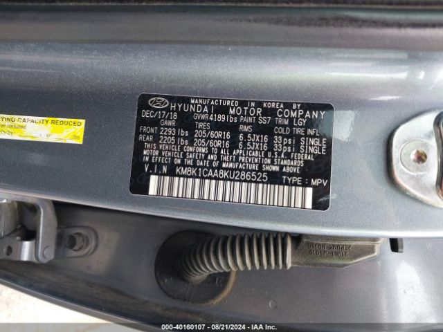 KM8K1CAA8KU286525 Hyundai Kona Se