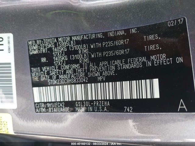 Toyota Sienna Le 8 Passenger 2017 5TDKZ3DC8HS833042 Image 9