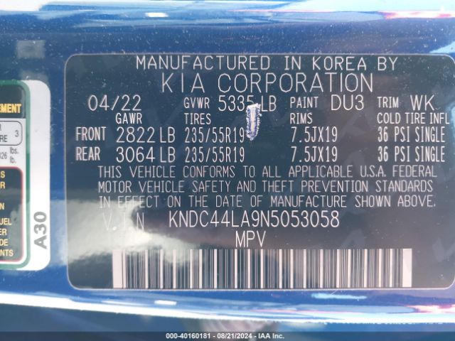 KNDC44LA9N5053058 KIA Ev6 Gt-line