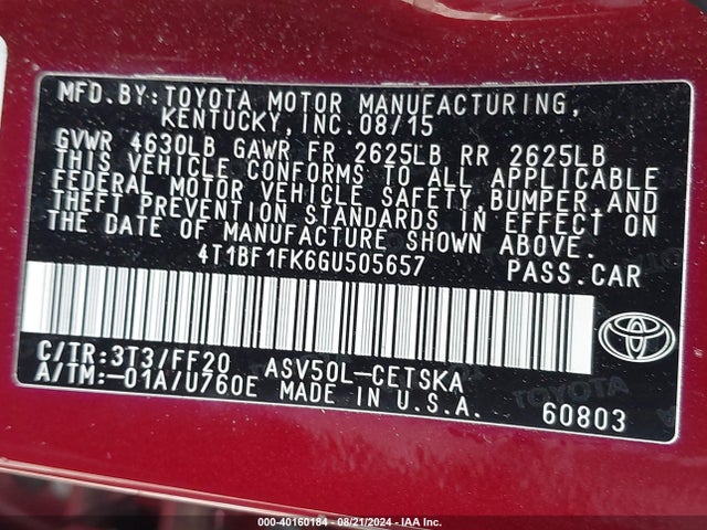 Toyota CAMRY SE 2016 4T1BF1FK6GU505657 Image 9