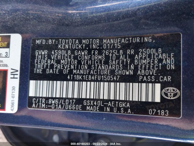4T1BK1EB4FU150547 Toyota AVALON XLE