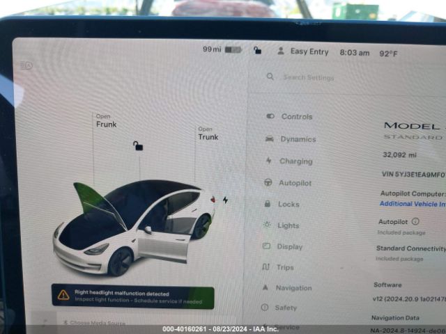 5YJ3E1EA9MF076538 Tesla Model 3 Standard Range Plus Rear-wheel Drive