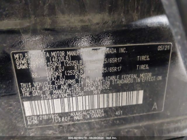 2T3G1RFVXMC210546 Toyota RAV4 LE