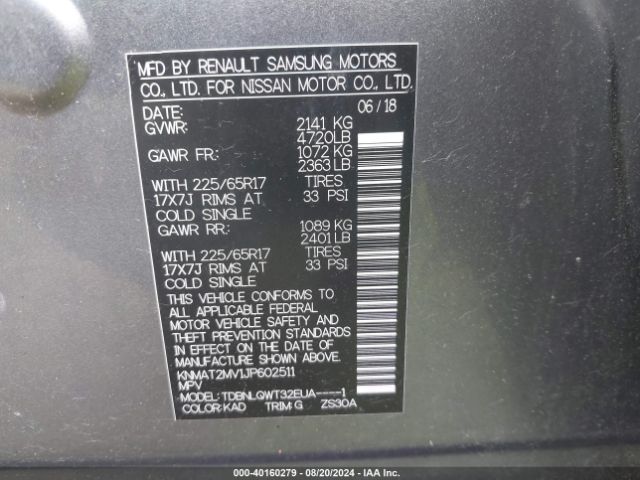 KNMAT2MV1JP602511 Nissan ROGUE SV