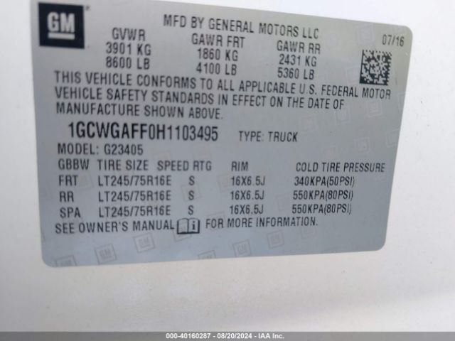1GCWGAFF0H1103495 Chevrolet Express 2500 Work Van