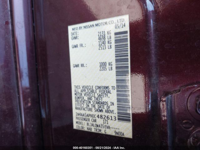 1N4AA5APXEC482613 Nissan Maxima 3.5 S/3.5 Sv