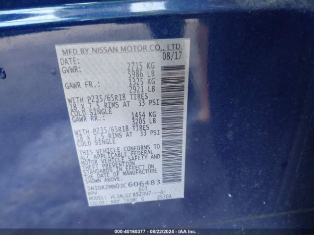 5N1DR2MN0JC606483 Nissan Pathfinder Sl