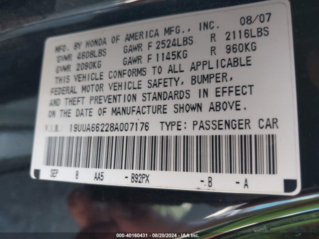 2008 ACURA TL 19UUA66228A007176 Photo 8