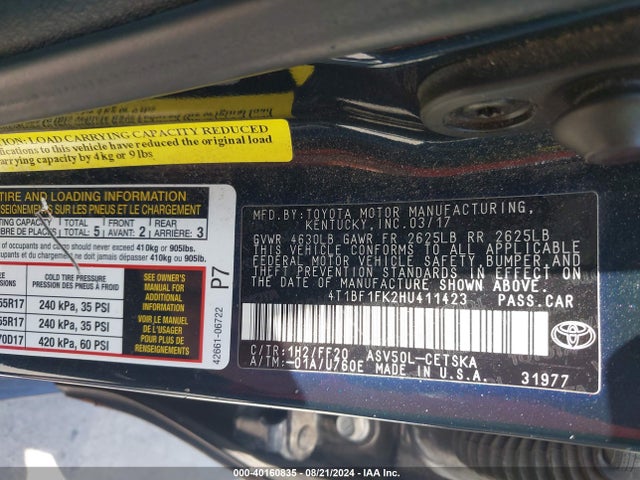 Toyota CAMRY SE 2017 4T1BF1FK2HU411423 Image 9
