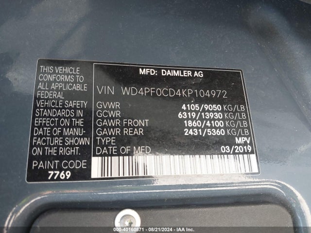 WD4PF0CD4KP104972 Mercedes-Benz Sprinter 2500 High Roof V6/standard Roof V6