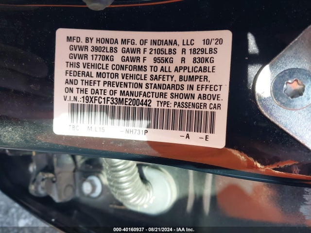Honda CIVIC EX 2021 19XFC1F33ME200442 Image 9