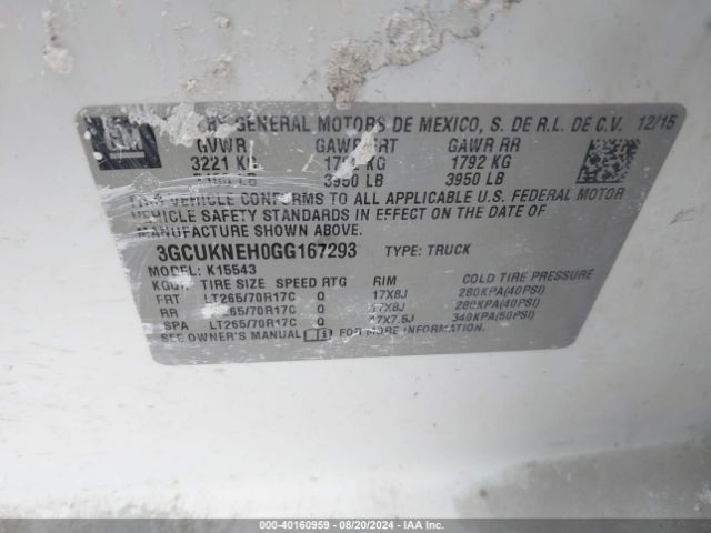 3GCUKNEH0GG167293 Chevrolet Silverado 1500 Wt