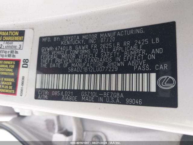 58ADZ1B12LU077229 Lexus ES 350