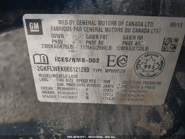 GMC Terrain Sle-2 2014 2GKFLWEK6E6121293 Image 9