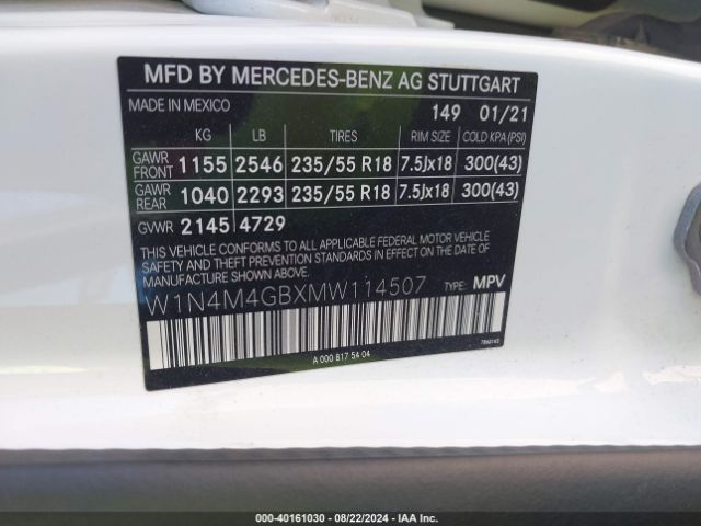 W1N4M4GBXMW114507 Mercedes-Benz GLB 250
