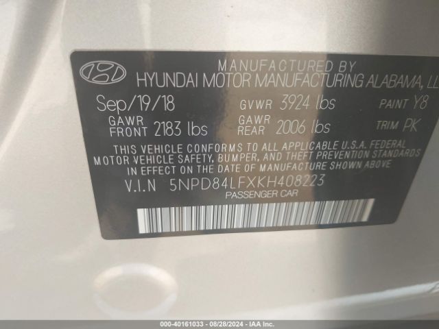 5NPD84LFXKH408223 Hyundai ELANTRA SEL