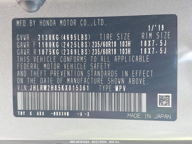 Honda Cr-v Ex-l 2019 JHLRW2H85KX015361 Image 9