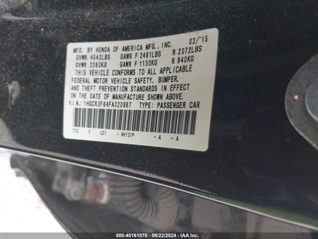 Honda Accord Ex-l V-6 2015 1HGCR3F84FA020967 Image 9