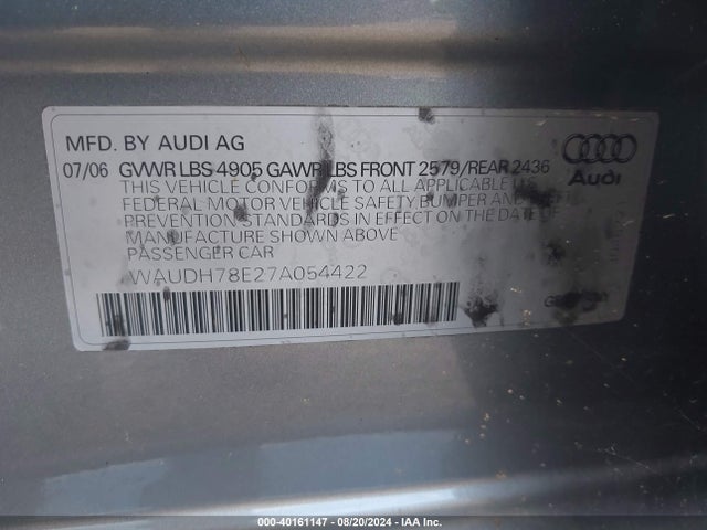 2007 AUDI A4 WAUDH78E27A054422 Photo 8