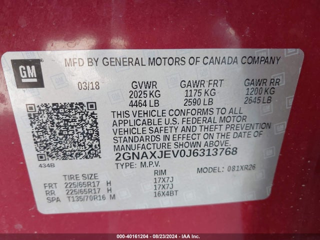 Chevrolet EQUINOX LT 2018 2GNAXJEV0J6313768 Image 9