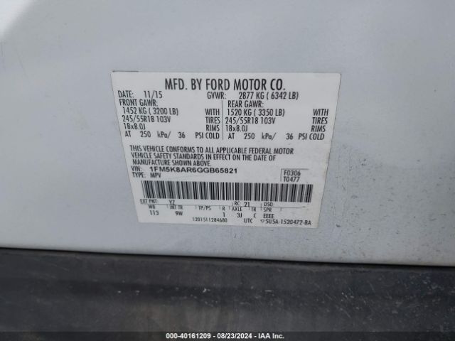 1FM5K8AR6GGB65821 Ford Utility Police Interceptor
