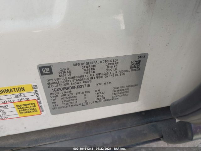 1GKKVRKD0FJ331716 GMC Acadia Slt-1
