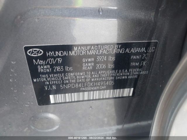 5NPD84LF0KH495405 Hyundai Elantra Limited