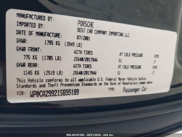 2001 PORSCHE 911 WP0CA29921S655189 Photo 8