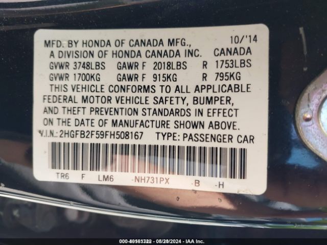 2HGFB2F59FH508167 Honda Civic Lx