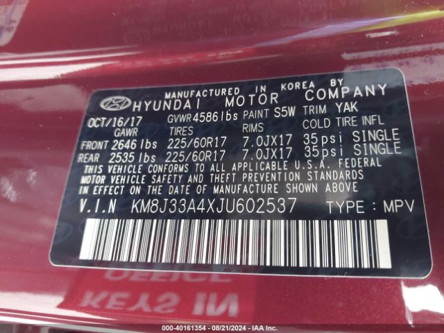 KM8J33A4XJU602537 Hyundai TUCSON SEL