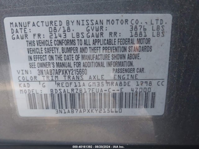 Nissan SENTRA SR 2019 3N1AB7APXKY215660 Image 9