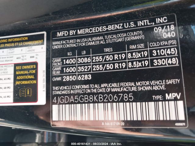 4JGDA5GB8KB206785 Mercedes-Benz Gle 400 4matic