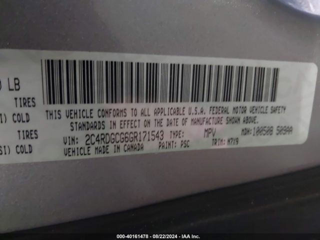 2C4RDGCG6GR171543 Dodge Grand Caravan Sxt